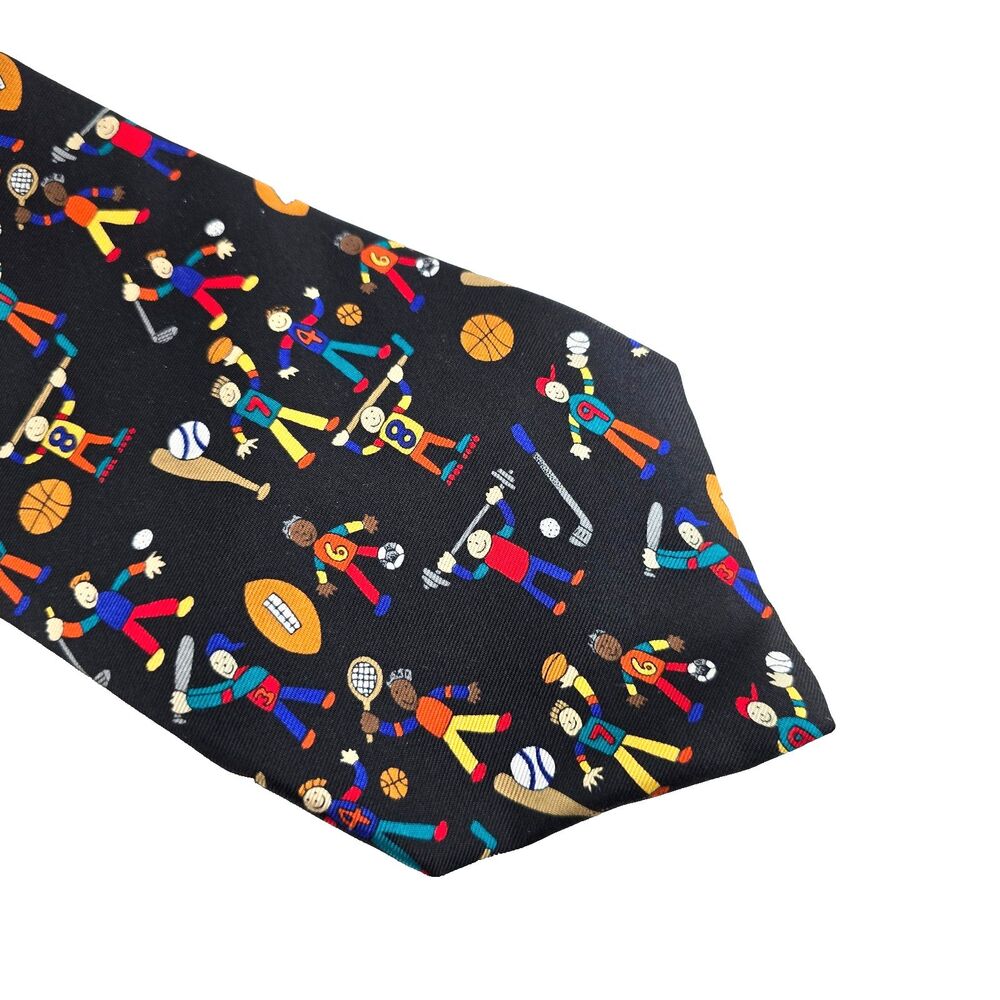 Save The Children Sports Necktie Mens Black Kids Playing Basketball Baseball